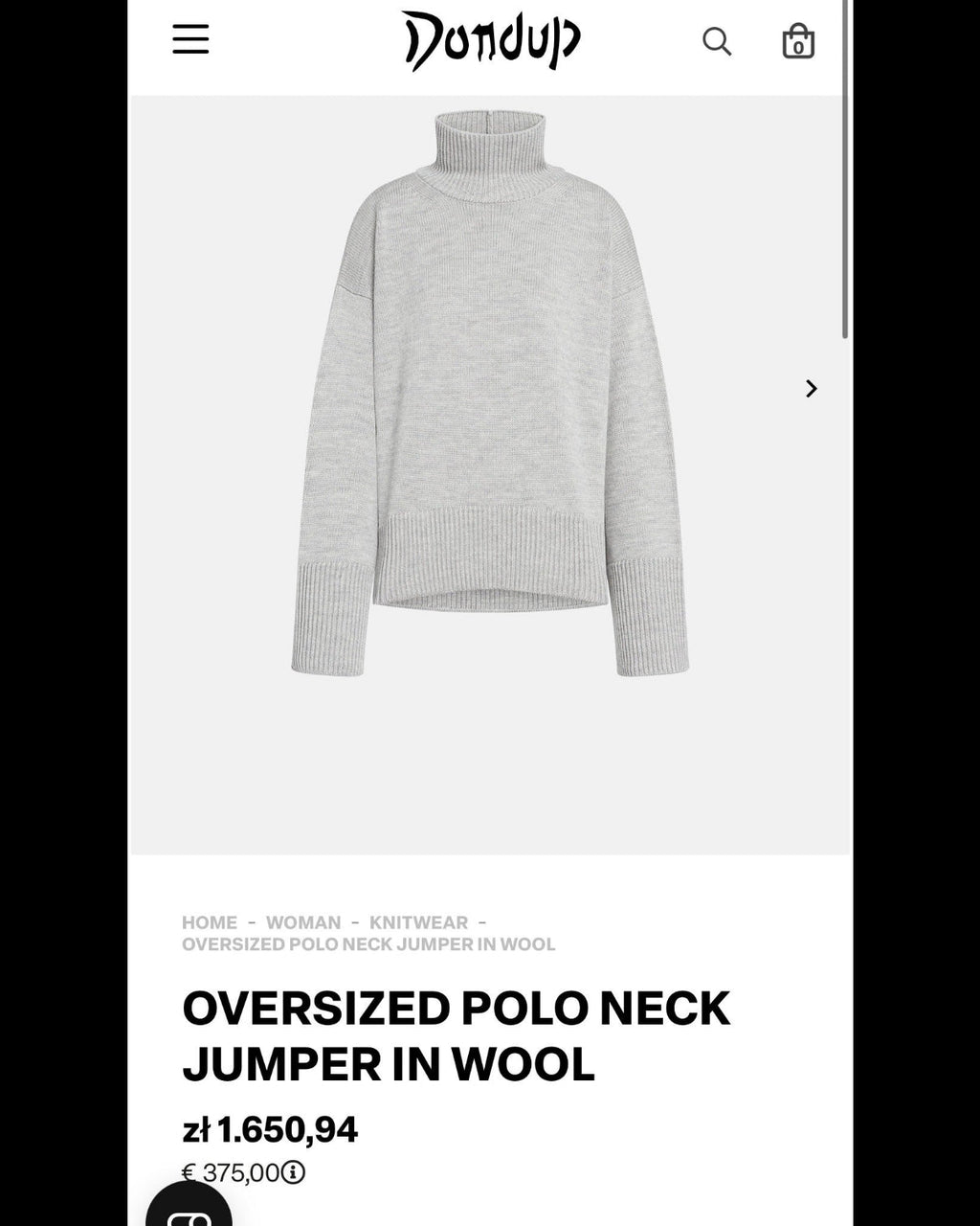 Light grey and cream chunky wool and cashmere turtleneck sweater by Italian premium brand DONDUP. Made in Italy.