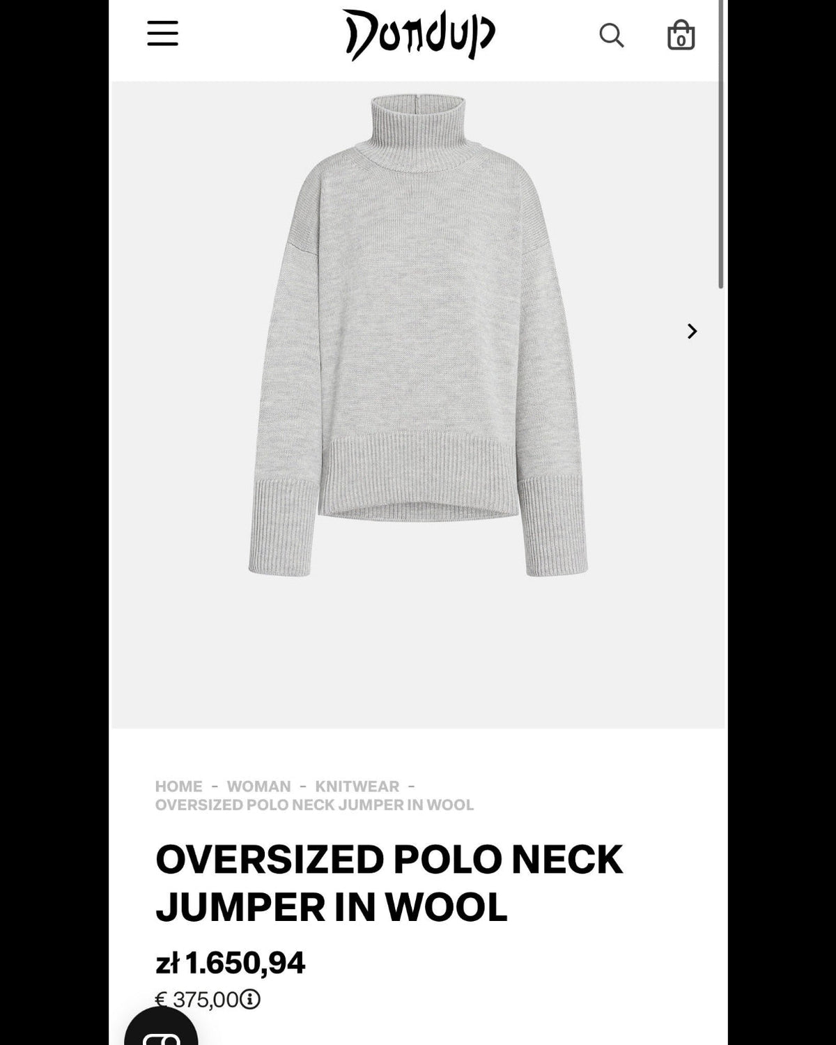 Light grey and cream chunky wool and cashmere turtleneck sweater by Italian premium brand DONDUP. Made in Italy.