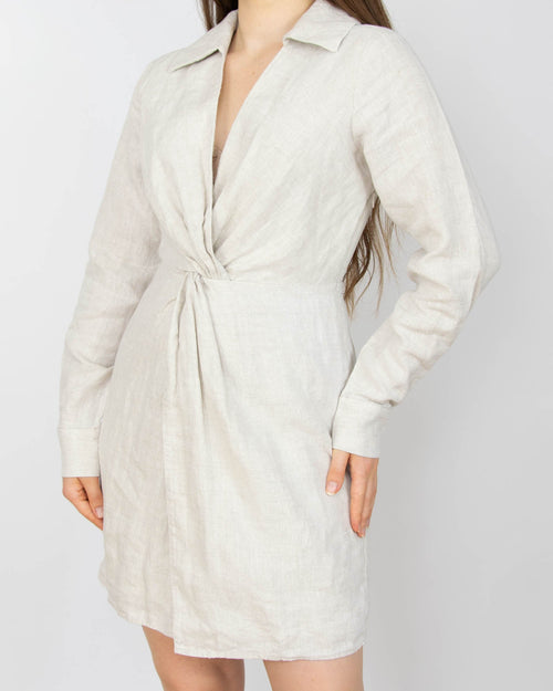 Beige houndstooth linen dress by & Other Stories