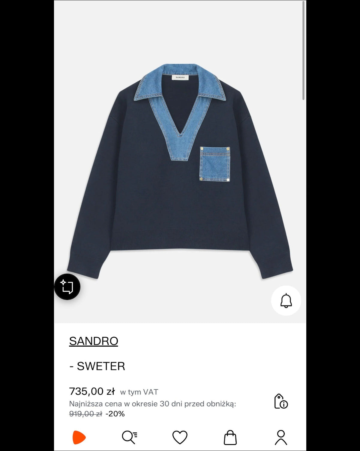 Navy viscose sweater with denim inserts by Sandro