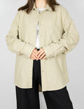 Beige cotton and linen shirt with lime green stripes by SAMSØE SAMSØE