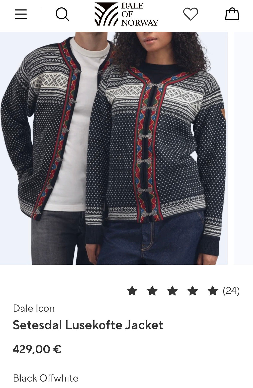 Off-white and black Norwegian wool Setesdal Jacket by Dale of Norway