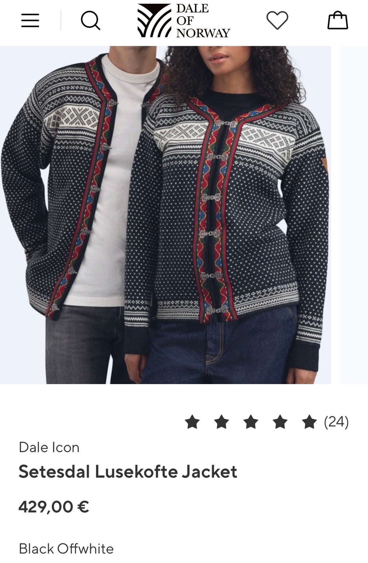 Off-white and black Norwegian wool Setesdal Jacket by Dale of Norway