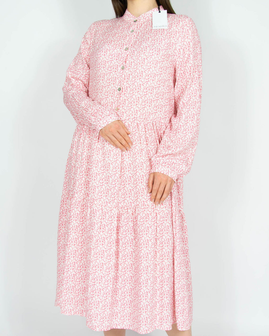 New pink viscose dress with white flowers by NOELLA