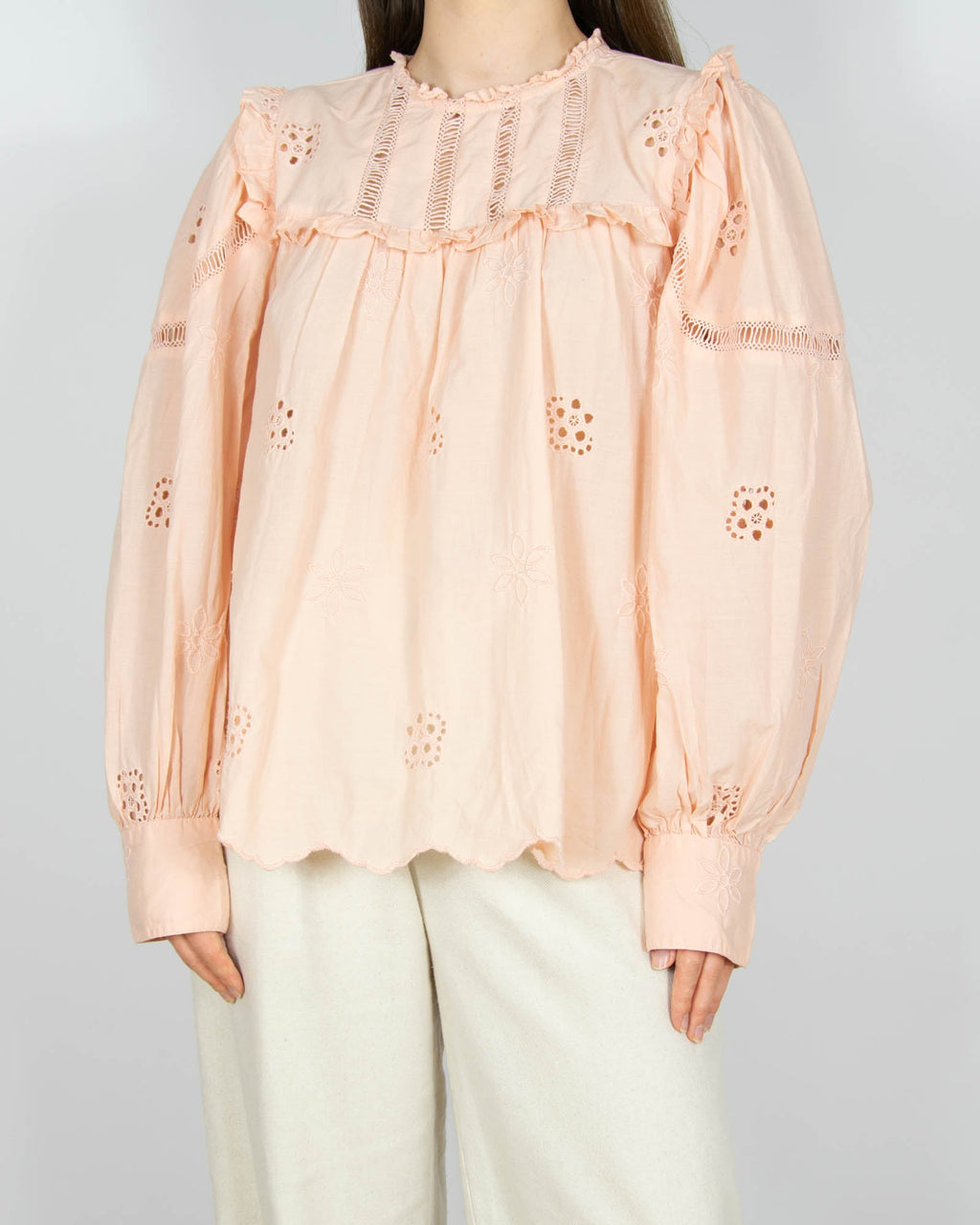Powder pink embroidered cotton blouse by Lindex