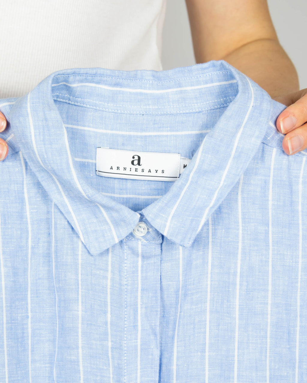 Blue striped linen shirt by Arnie Says