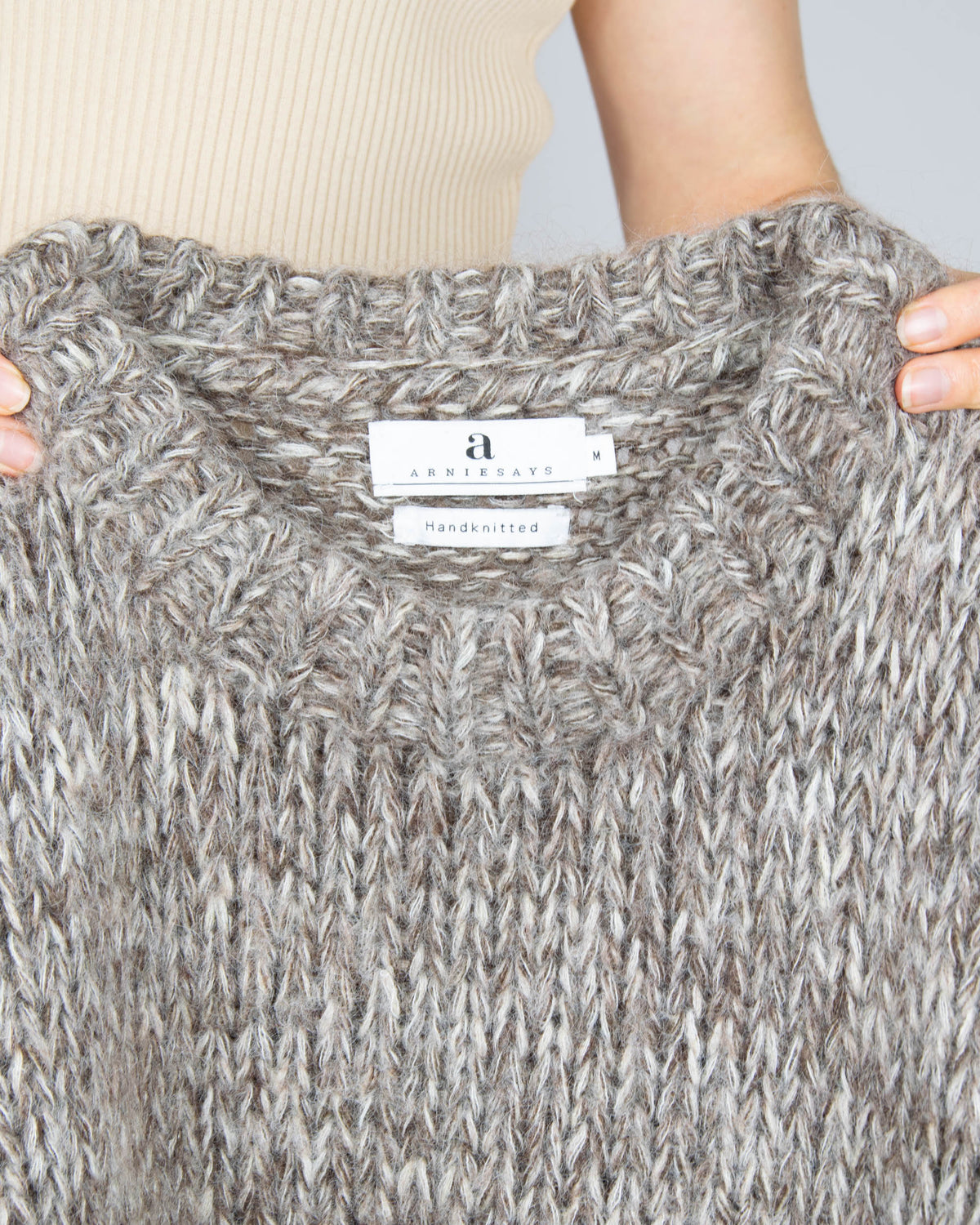 Beige handmade kid mohair and merino wool sweater by Arnie Says