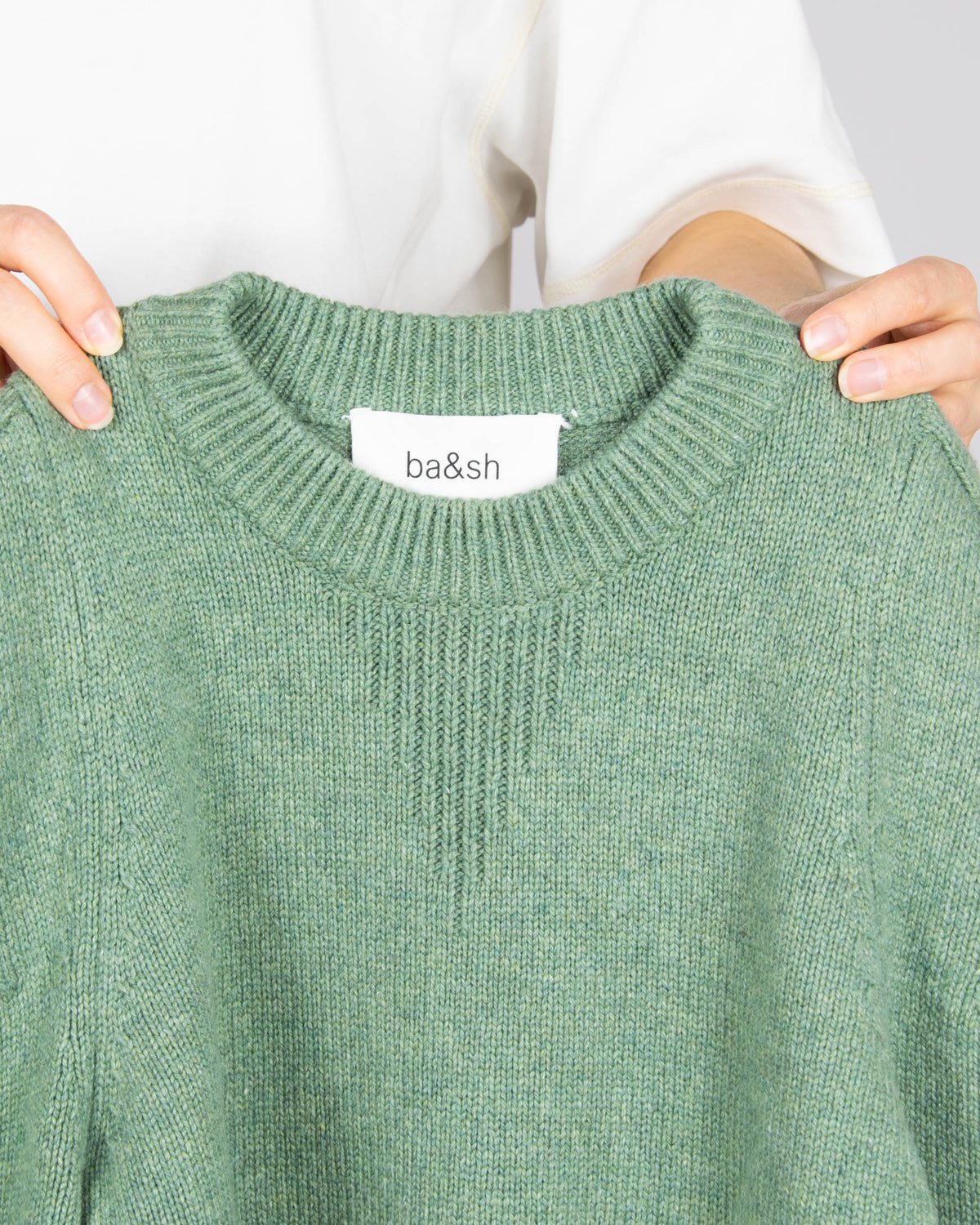 Mint green wool and cotton sweater by French premium brand ba&sh.