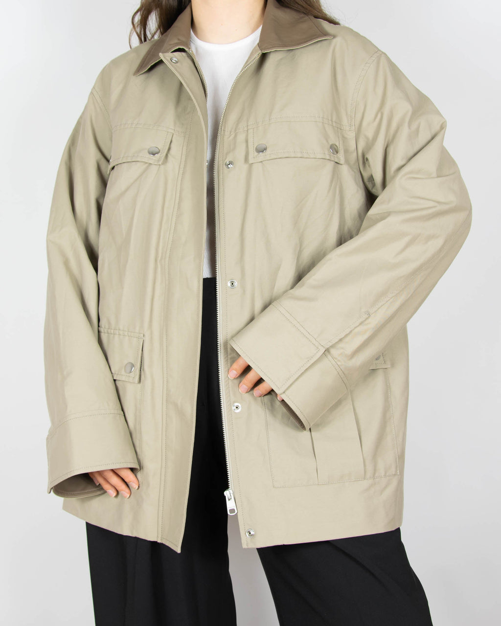 Beige organic cotton transitional jacket by Selected