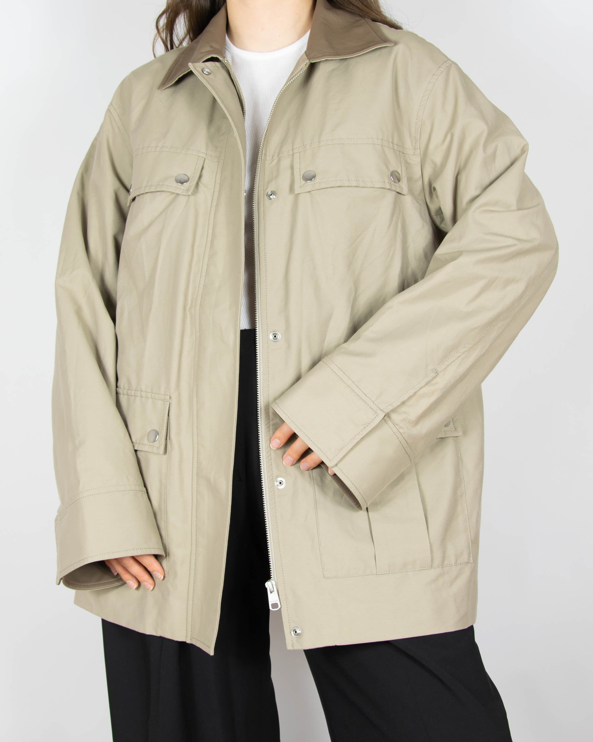 Beige organic cotton transitional jacket by Selected