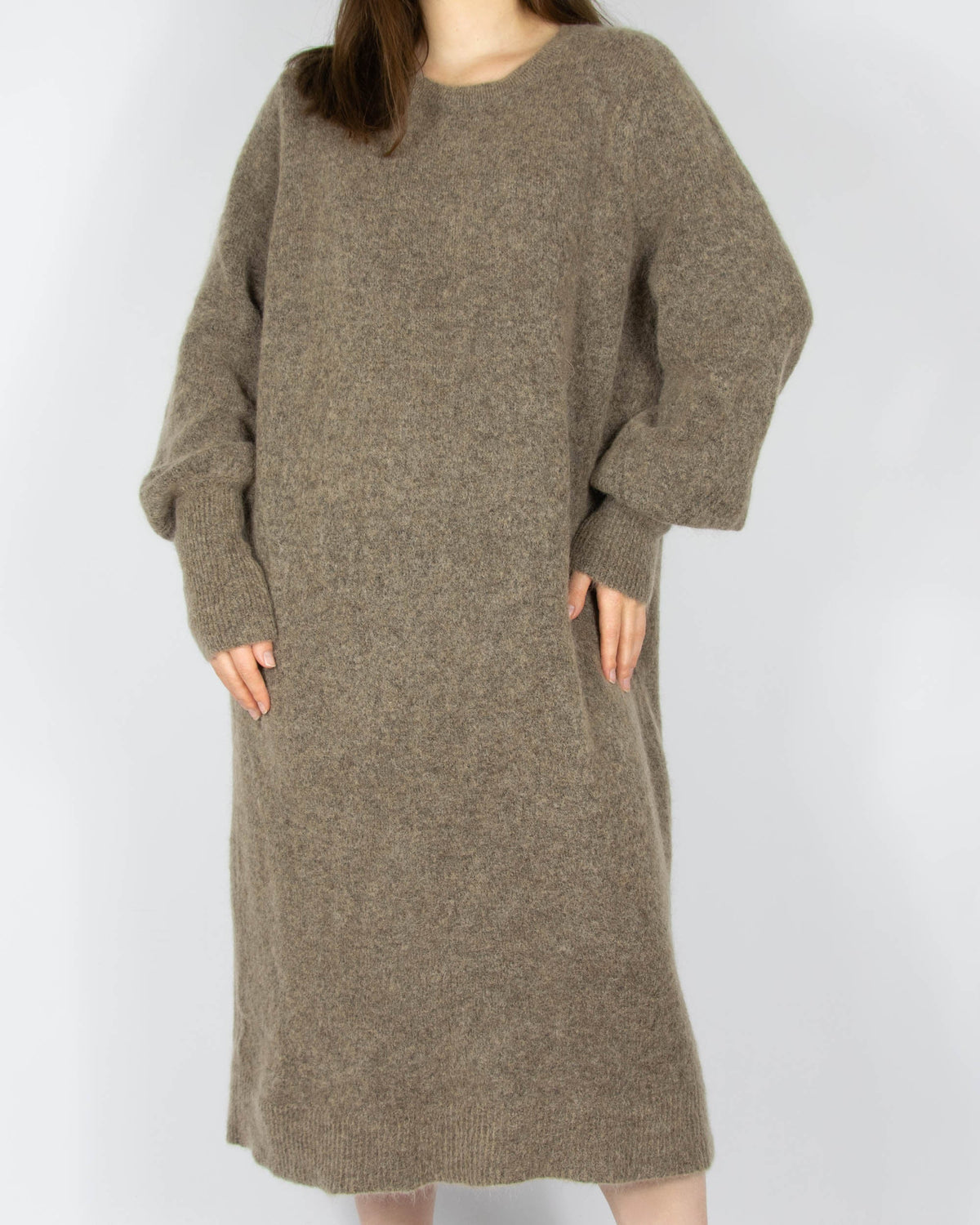 Beige and olive mohair and wool dress by Claire
