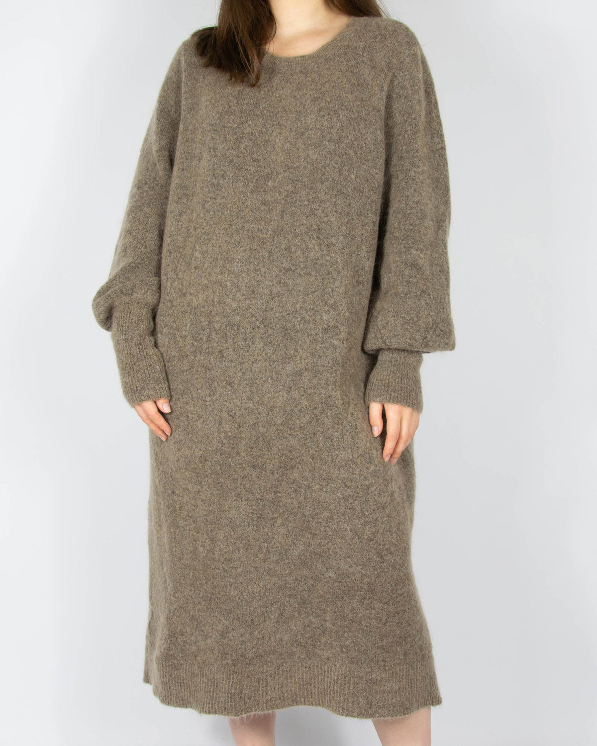 Beige and olive mohair and wool dress by Claire