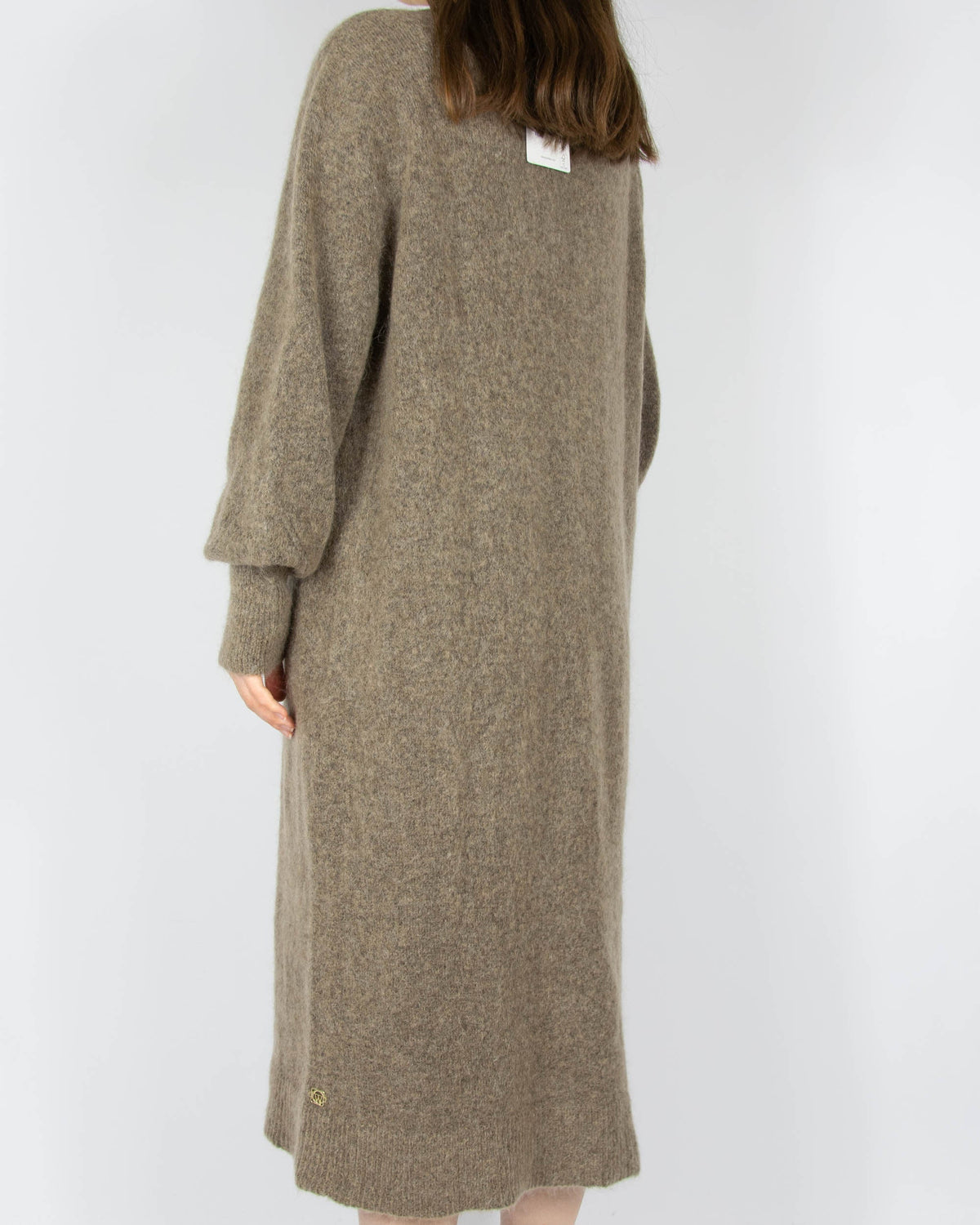Beige and olive mohair and wool dress by Claire