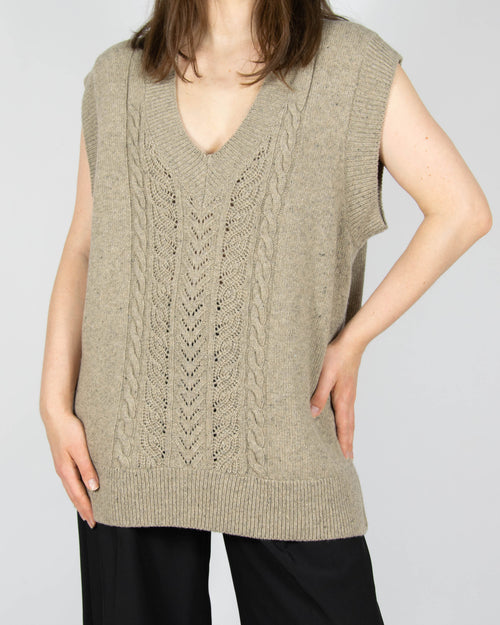 Beige open-knit wool vest by premium brand Baukjen