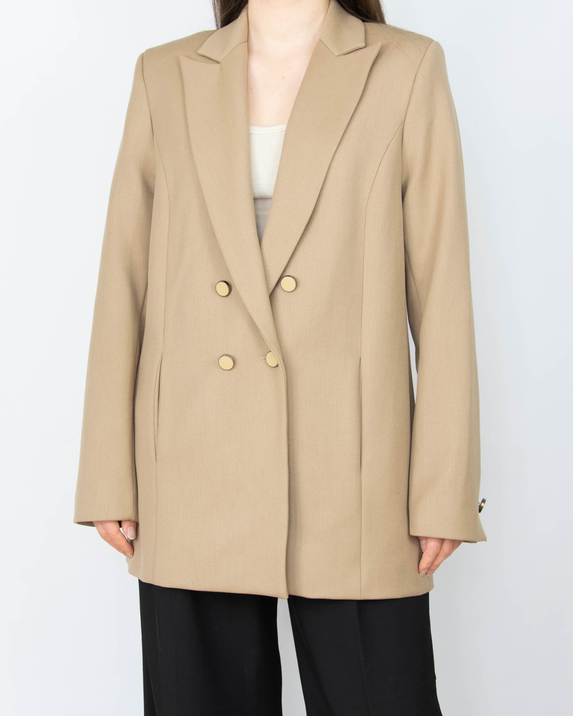 Beige double-breasted viscose blazer by Danish brand Claire