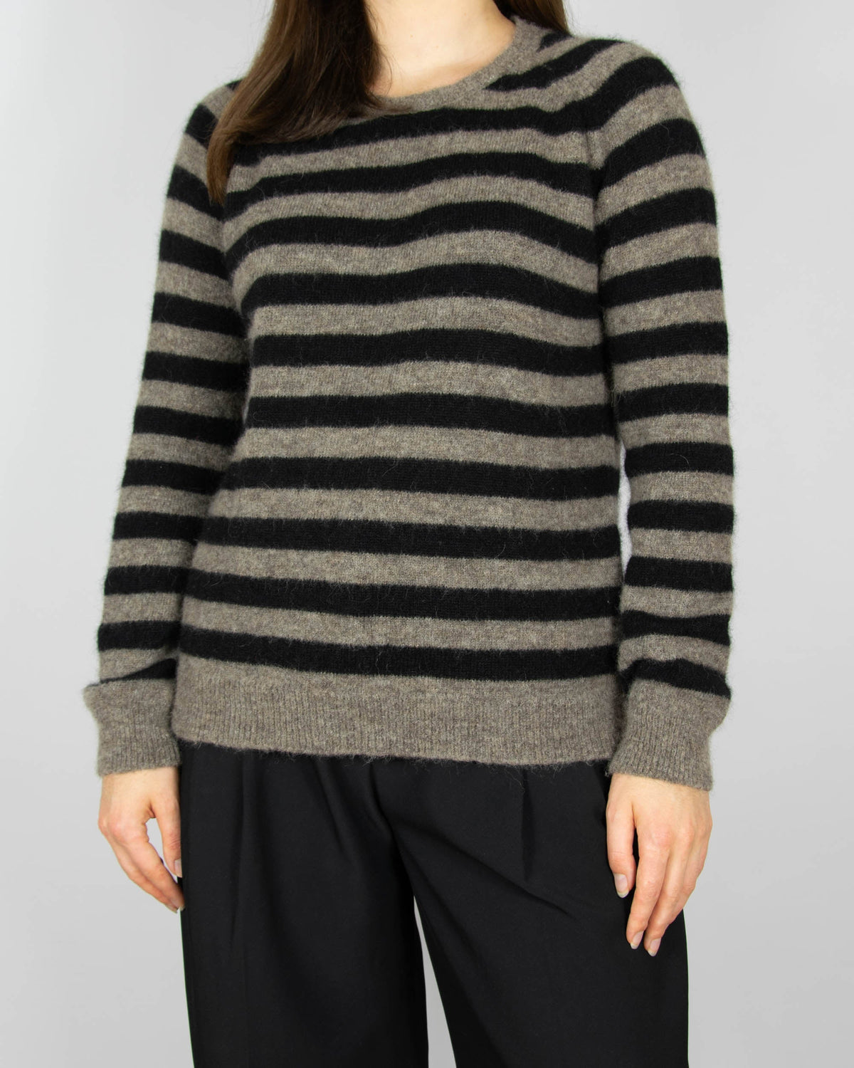 Beige and black alpaca and wool striped sweater by Arnie Says