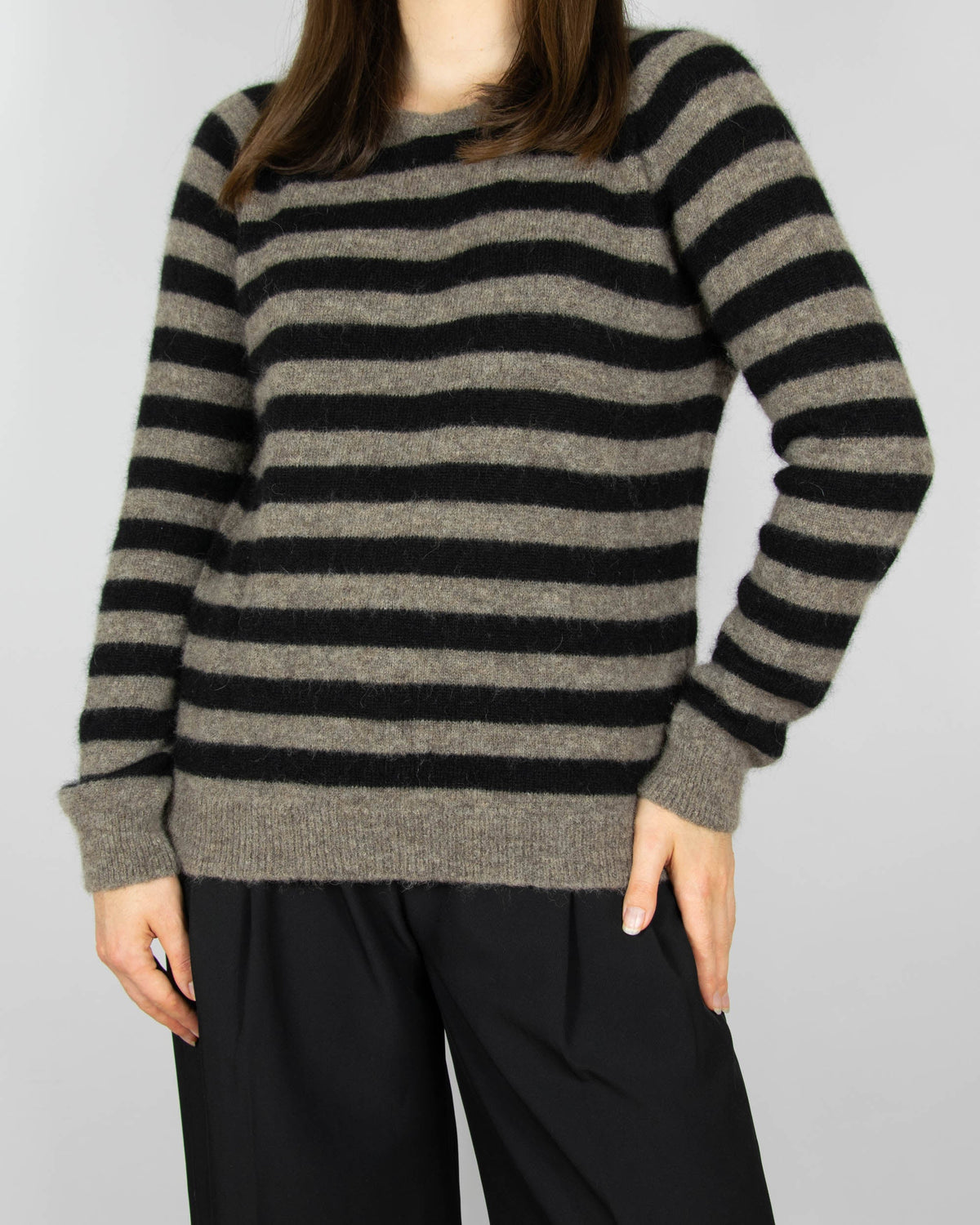 Beige and black alpaca and wool striped sweater by Arnie Says