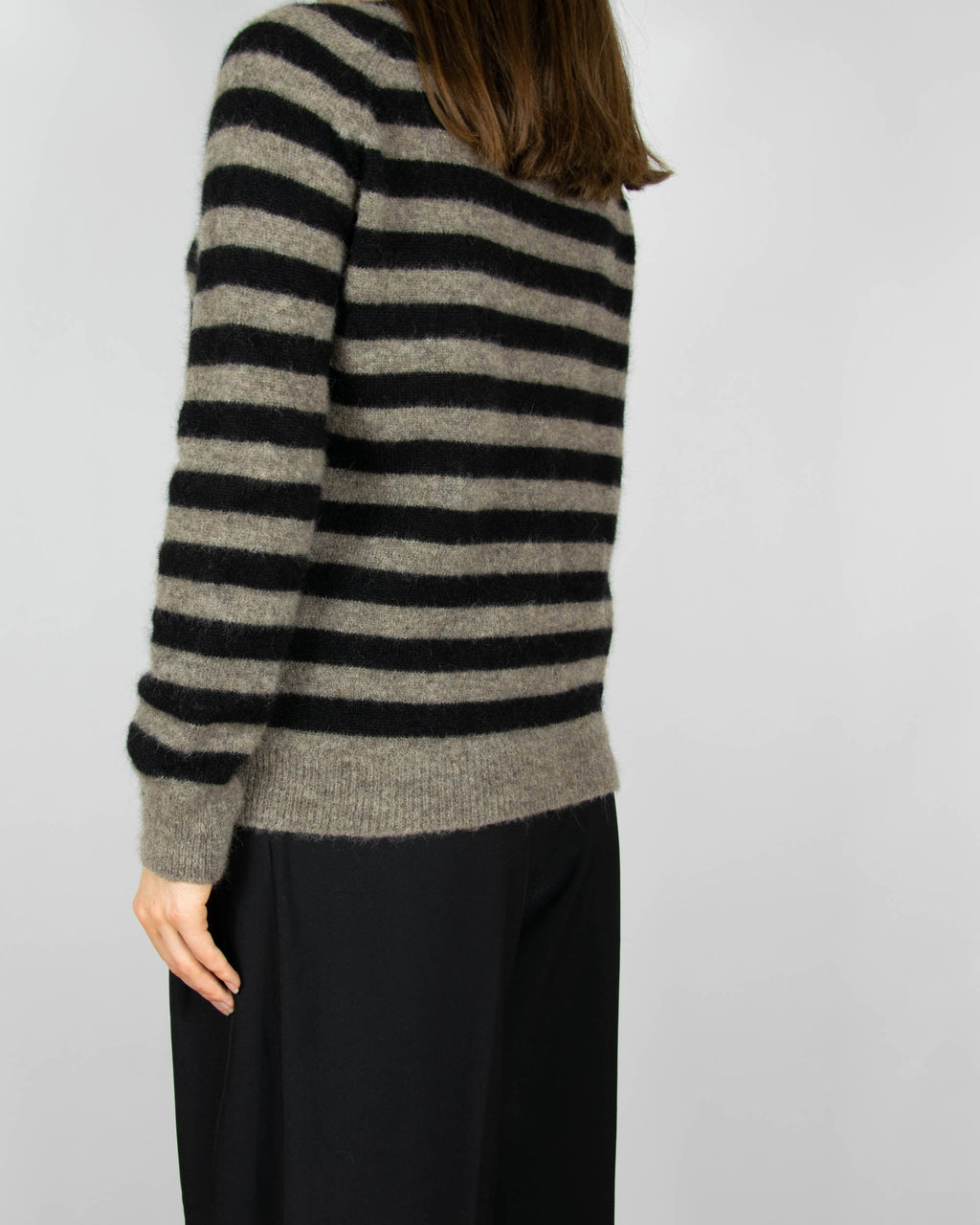 Beige and black alpaca and wool striped sweater by Arnie Says