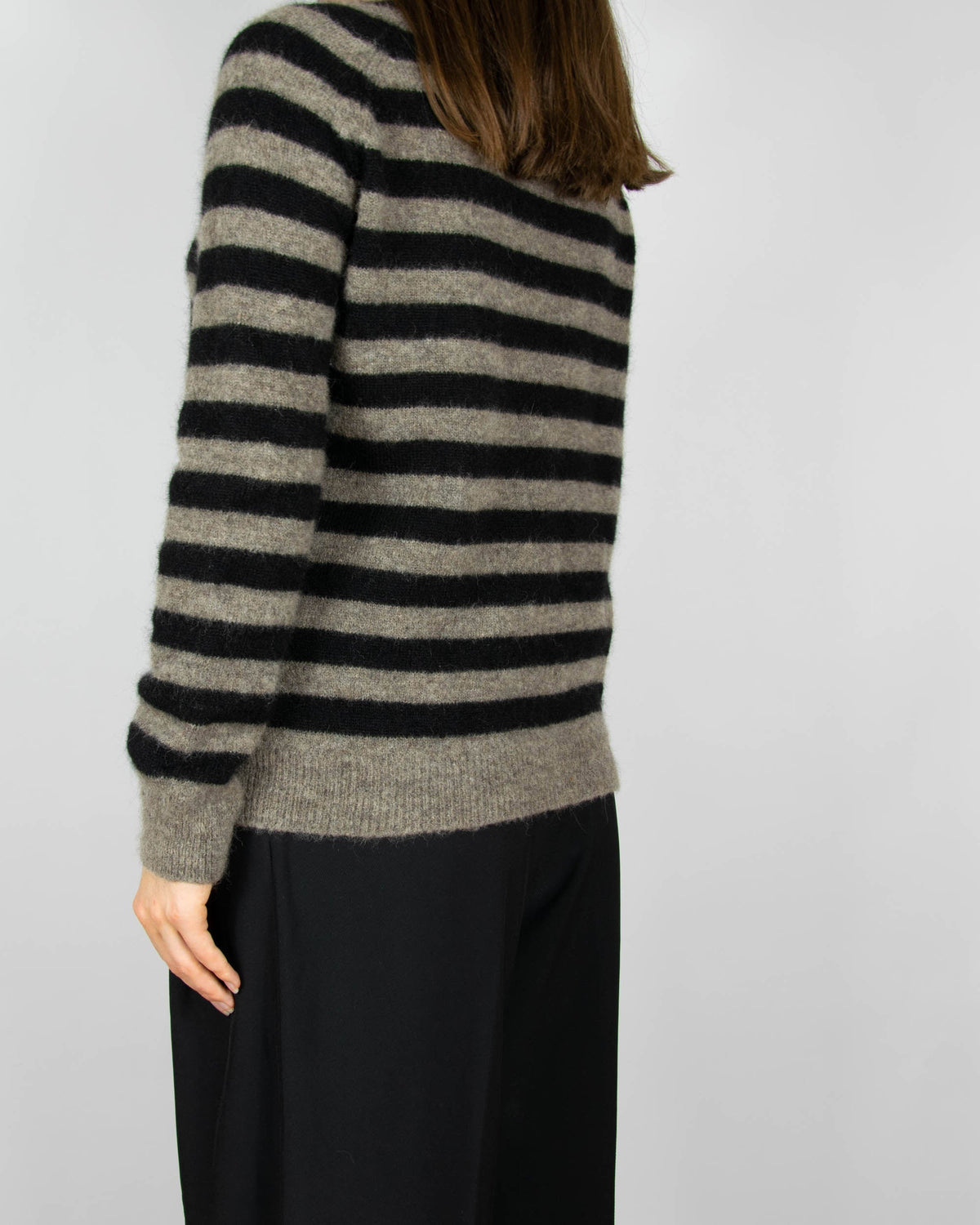 Beige and black alpaca and wool striped sweater by Arnie Says