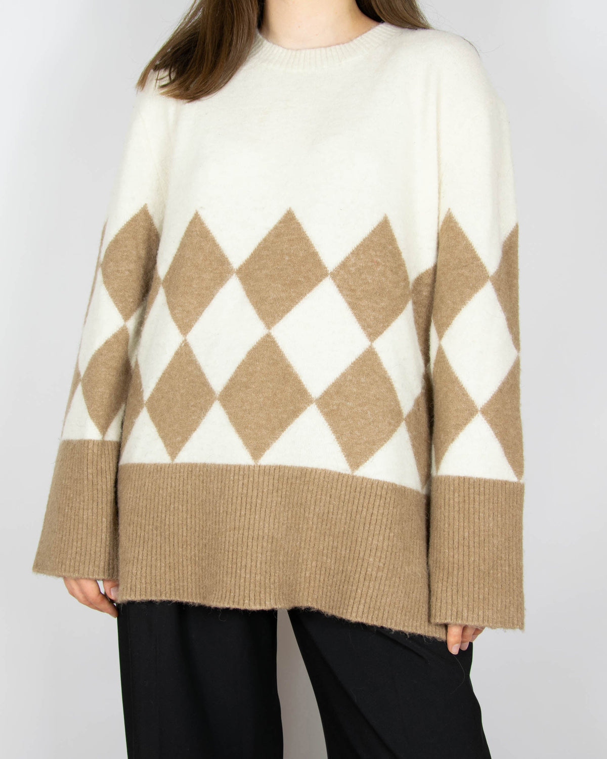 Cream and brown alpaca and wool argyle sweater by & Other Stories