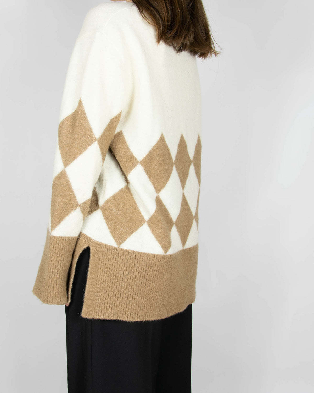 Cream and brown alpaca and wool argyle sweater by & Other Stories