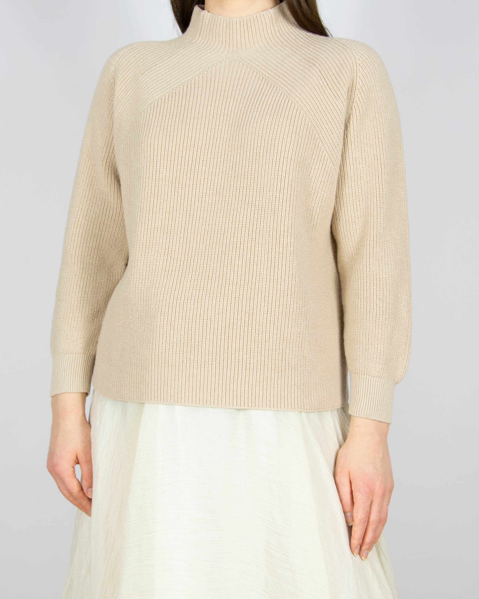 Beige cotton and cashmere mock-neck sweater by premium brand DRYKORN