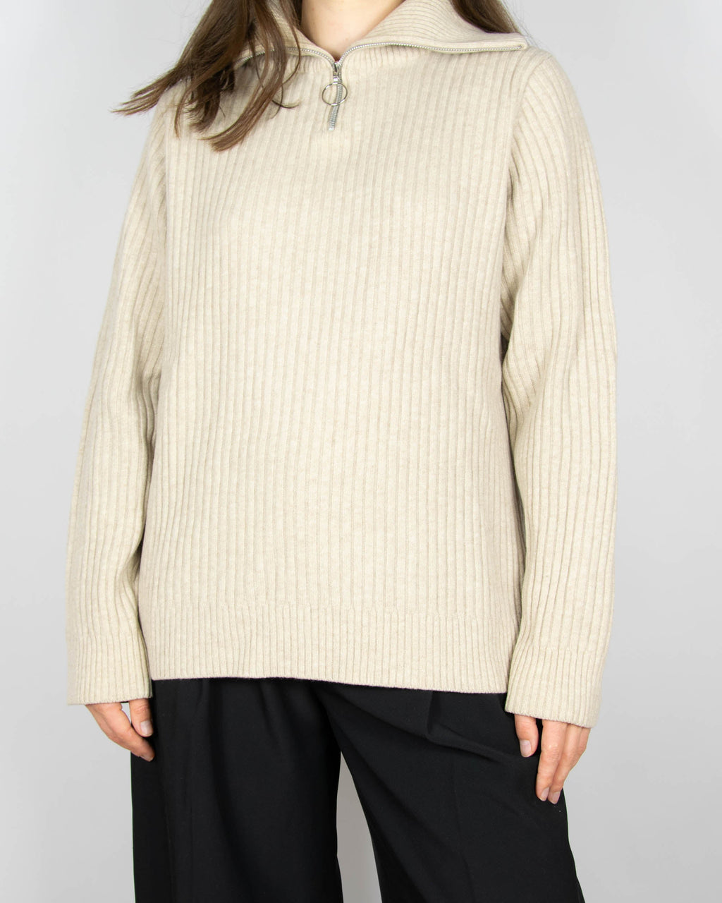 Cream Italian extra fine wool zip-up sweater by Holzweiler