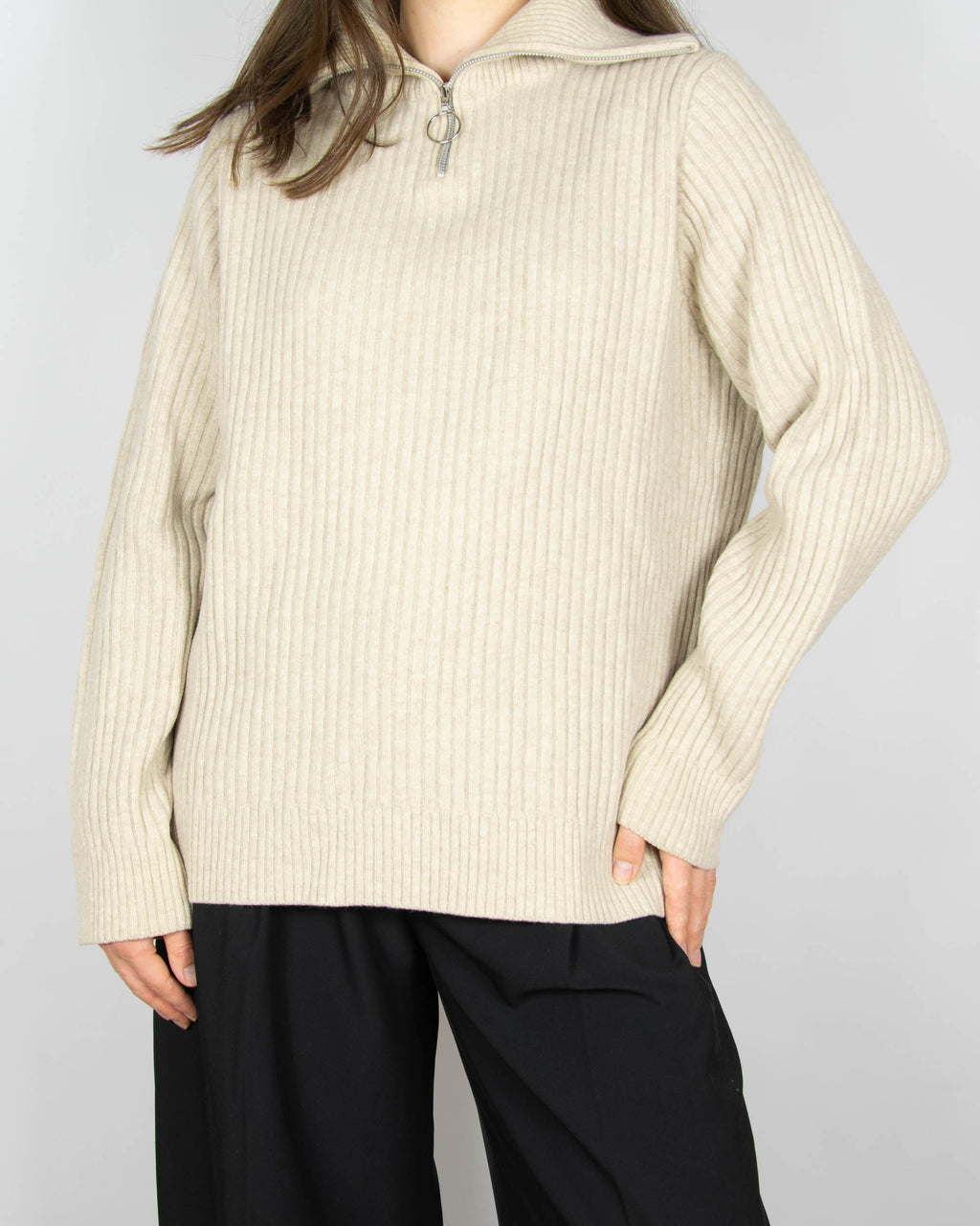 Cream Italian extra fine wool zip-up sweater by Holzweiler