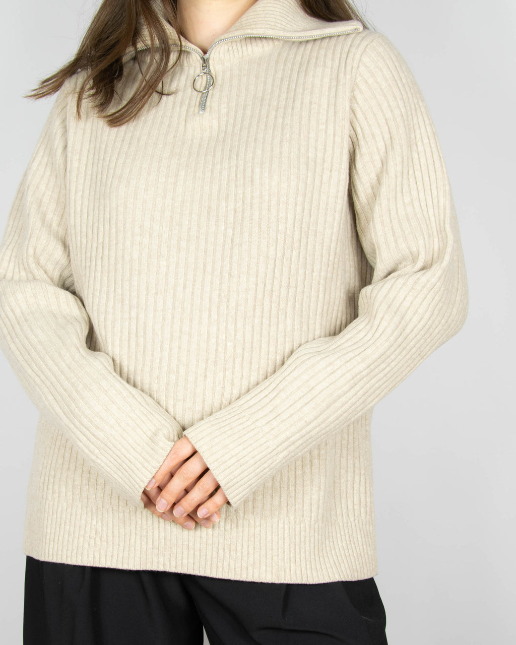 Cream Italian extra fine wool zip-up sweater by Holzweiler