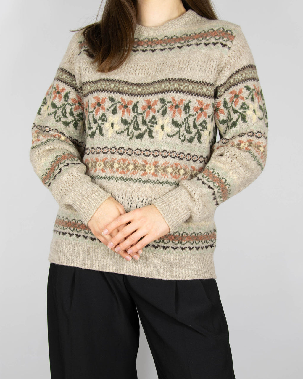 Unique vintage beige wool sweater by LAURA ASHLEY. Made in Scotland.