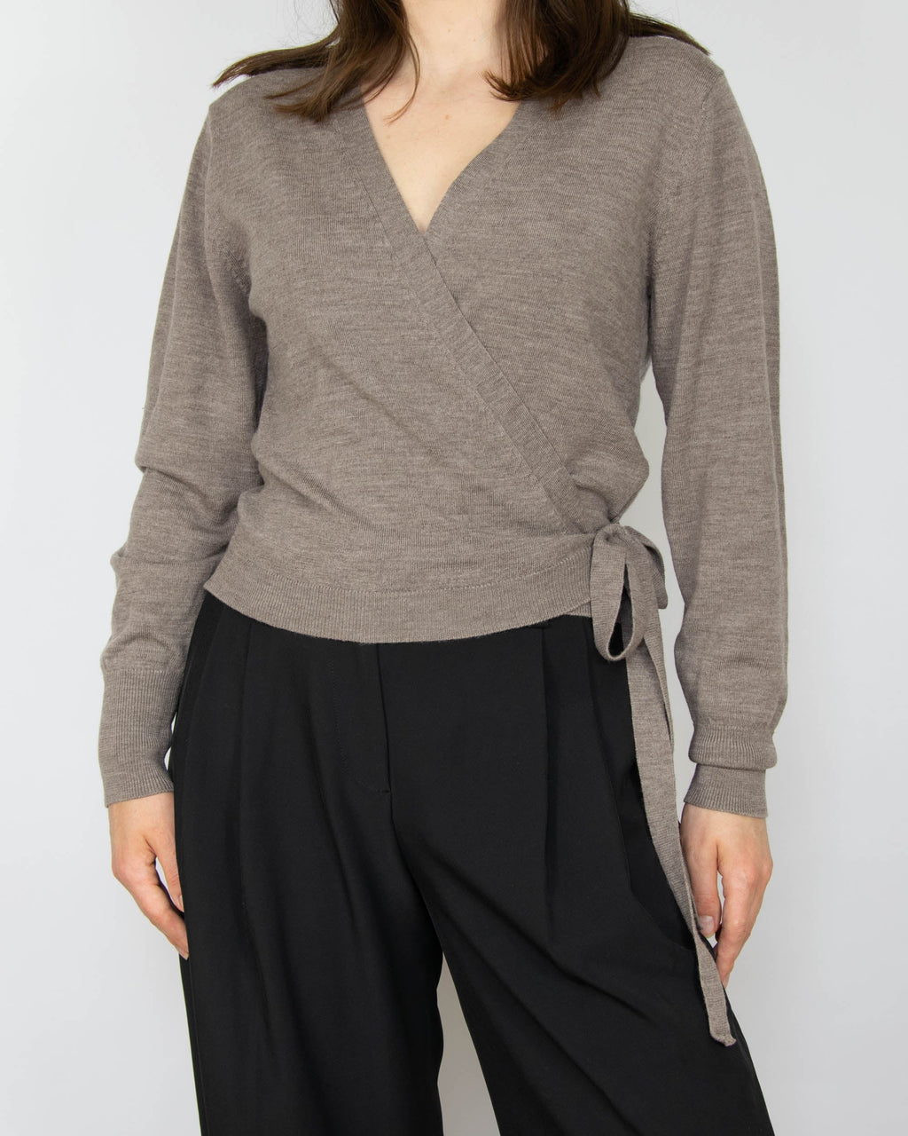 Beige extrafine merino wool wrap sweater by Cubus