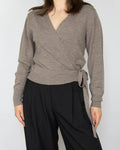 Beige extrafine merino wool wrap sweater by Cubus