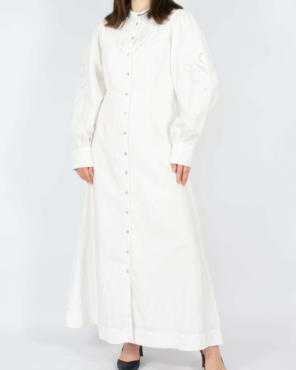 White long embroidered organic cotton and linen dress by Scandinavian brand YAS