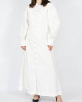 White long embroidered organic cotton and linen dress by Scandinavian brand YAS