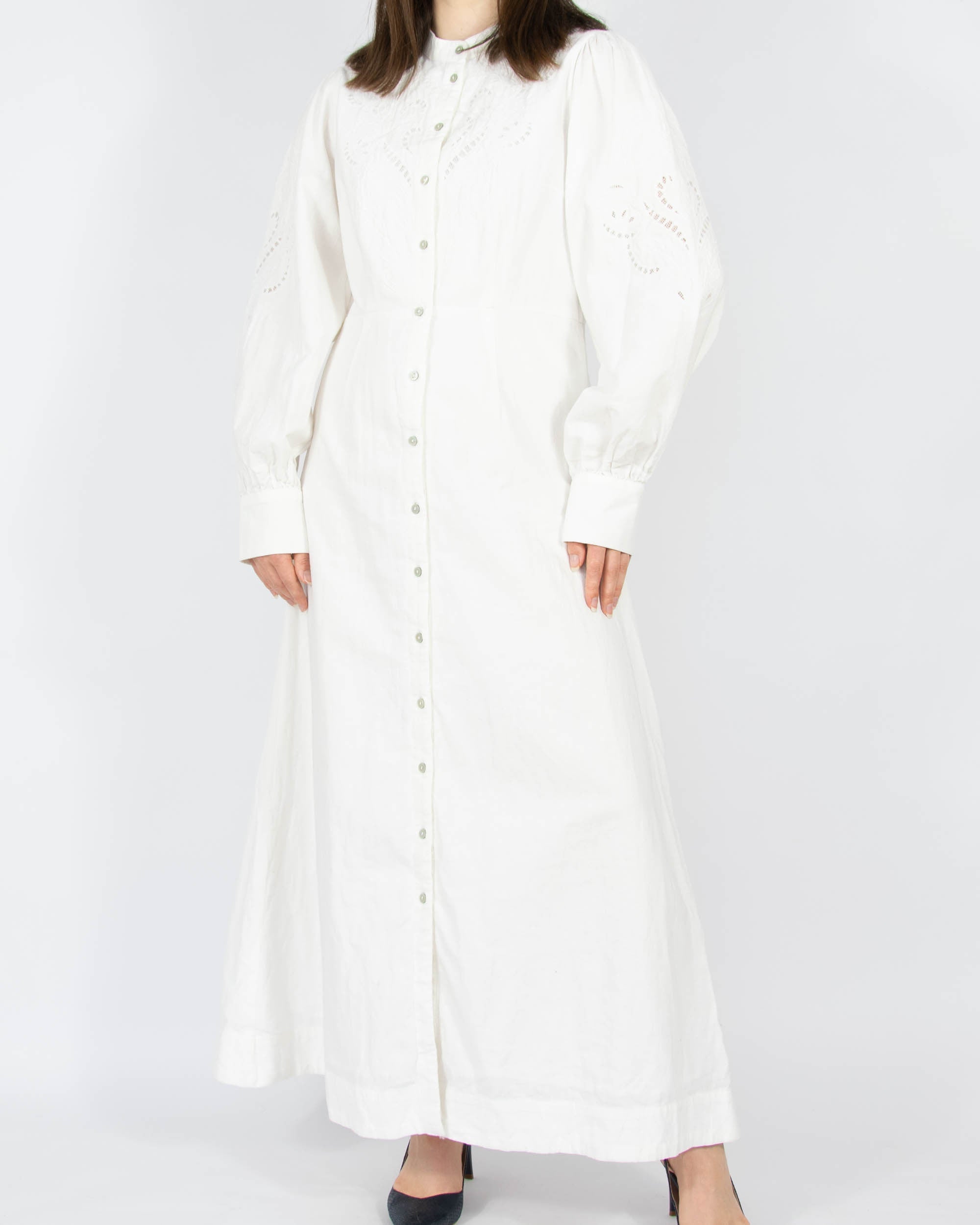 White long embroidered organic cotton and linen dress by Scandinavian brand YAS
