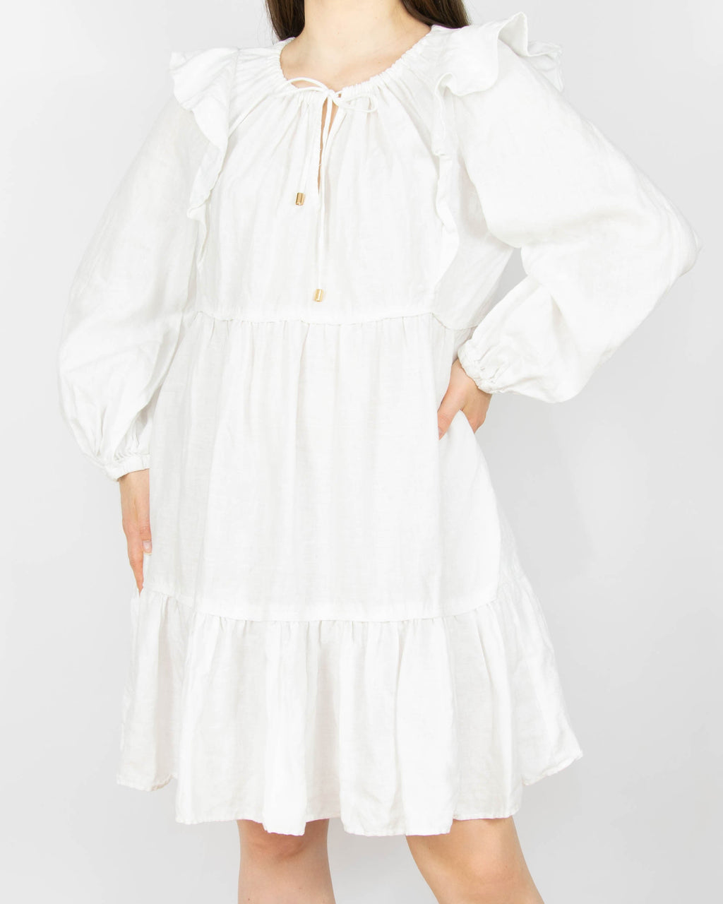 White linen dress by Australian luxury brand Ephemera