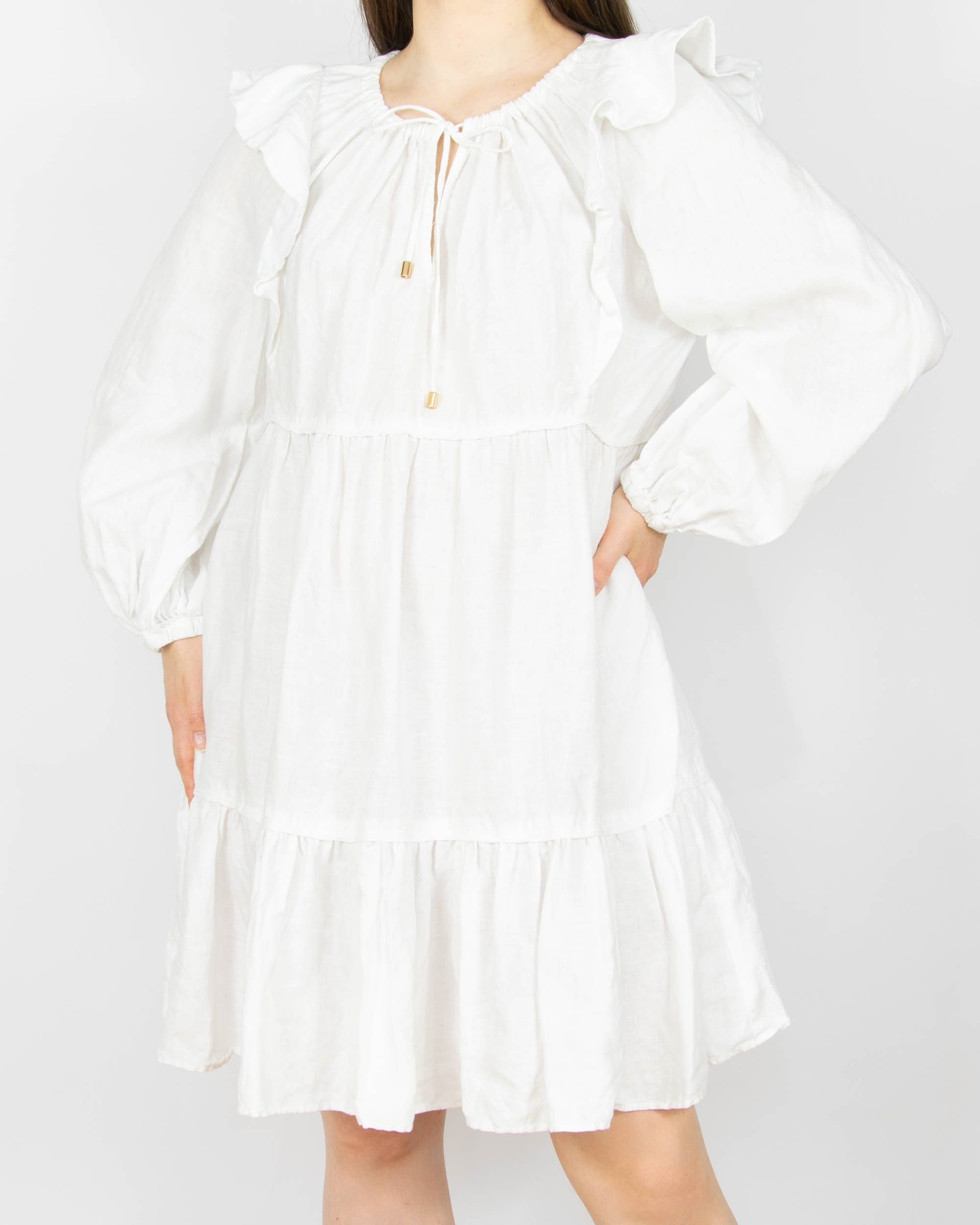White linen dress by Australian luxury brand Ephemera