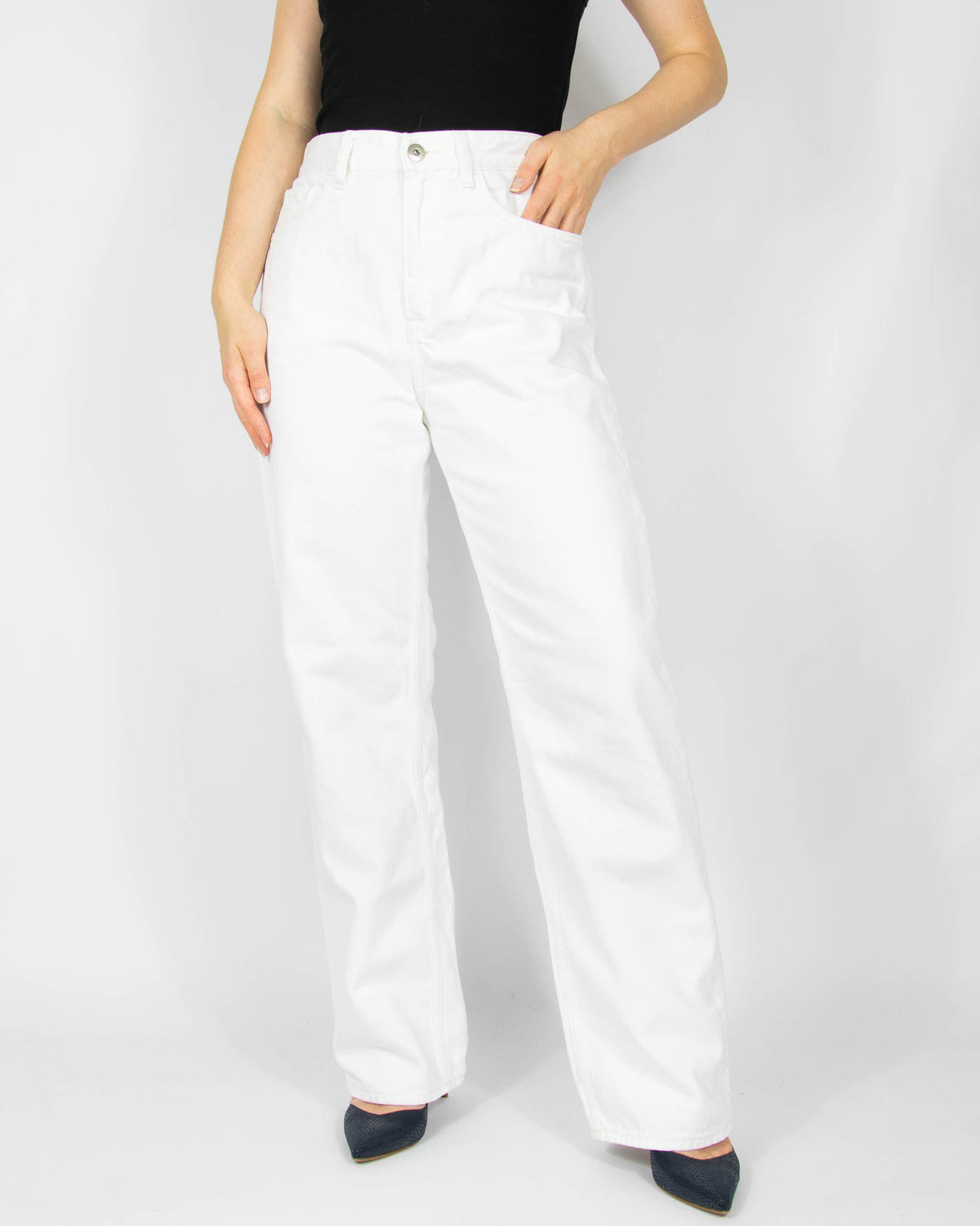 White high-waisted straight-leg jeans by COS