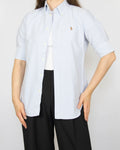 White and blue striped short-sleeve cotton shirt by premium brand Ralph Lauren