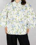 White and blue floral viscose shirt by Danish brand YAS