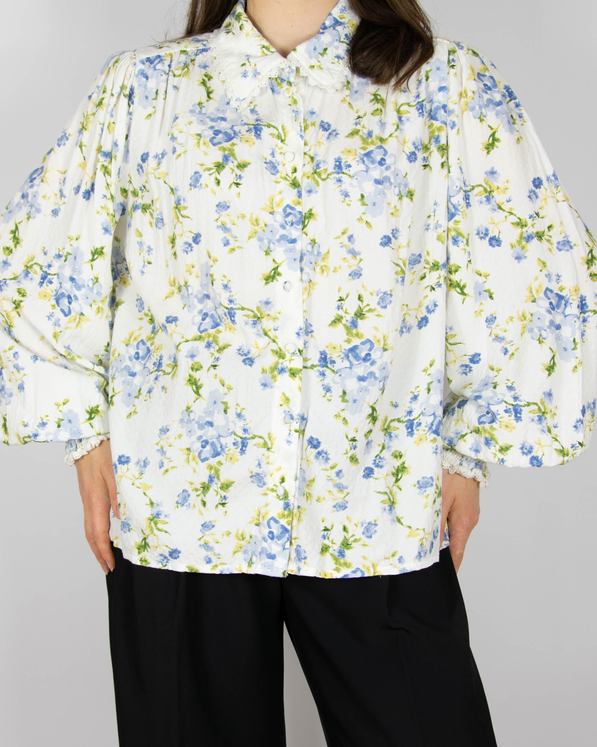 White and blue floral viscose shirt by Danish brand YAS