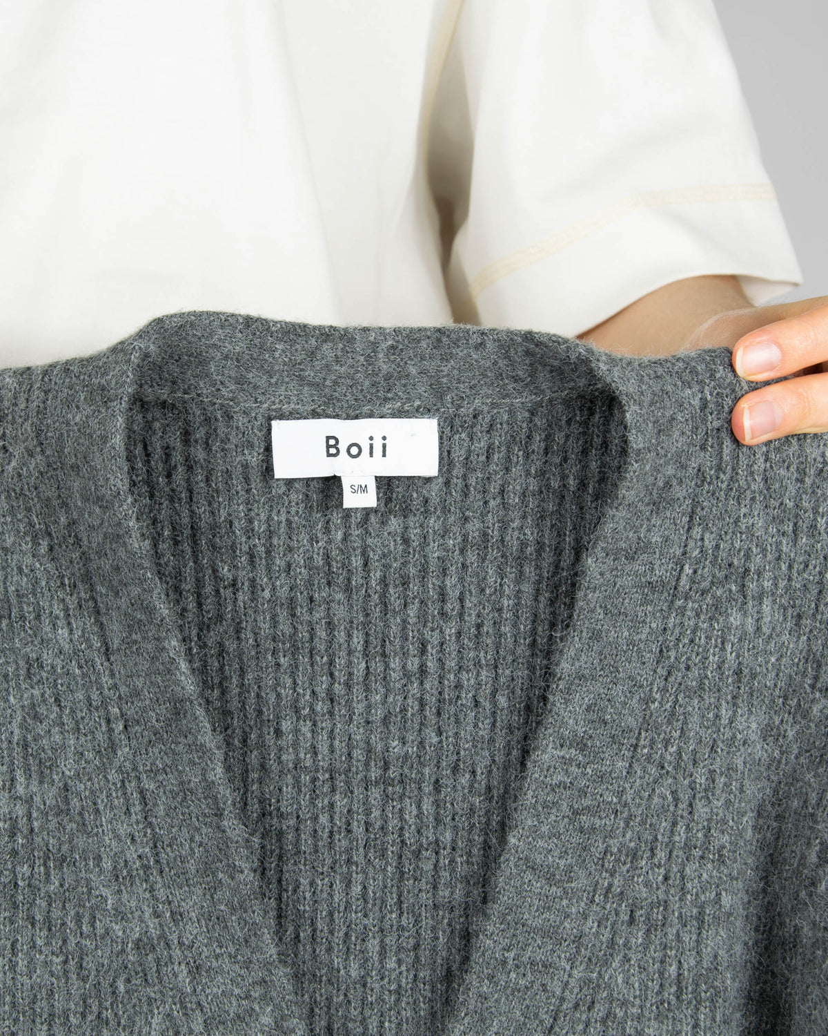 Grey cotton and wool cardigan by Danish brand BOII Studios.