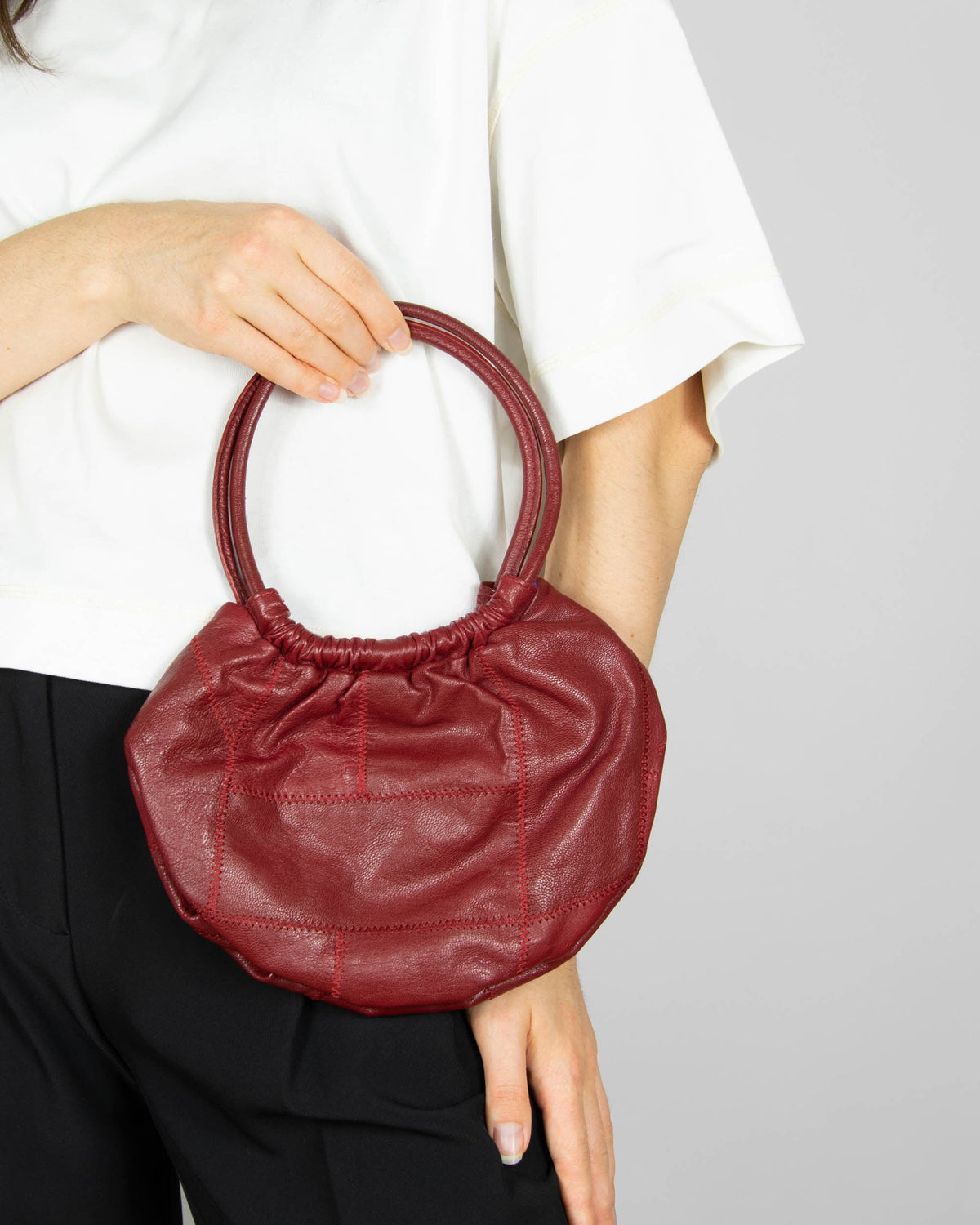 Burgundy genuine leather handbag by M.LONDON