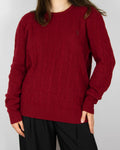 Bordowy (merino + cashmere) sweater warkoczowy marki premium Ralph Lauren