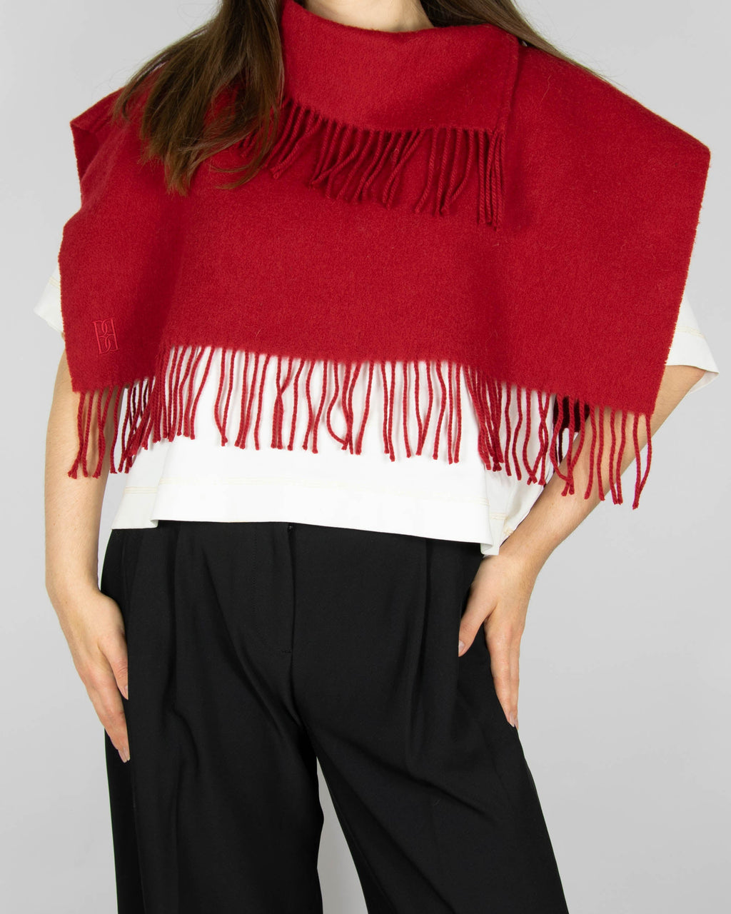 Burgundy wool neck warmer by Danish premium brand BY MALENE BIRGER. From the current collection. Regular price: 589 PLN.