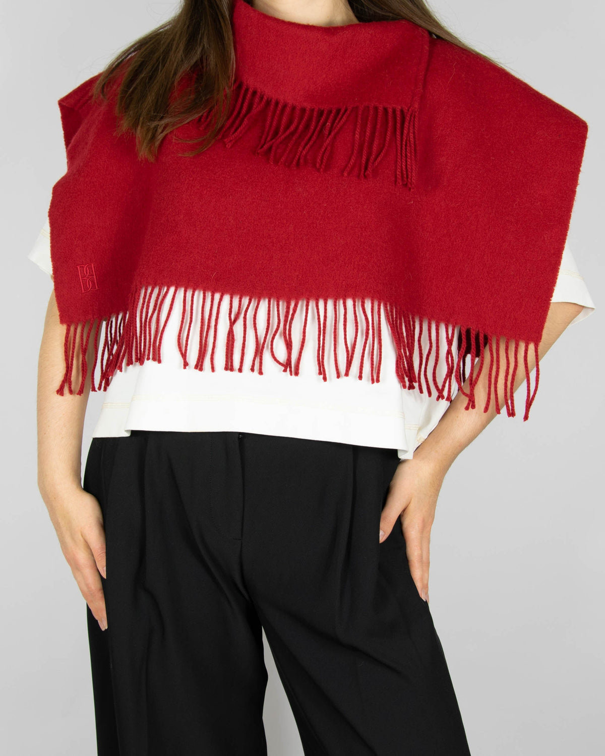 Burgundy wool neck warmer by Danish premium brand BY MALENE BIRGER. From the current collection. Regular price: 589 PLN.