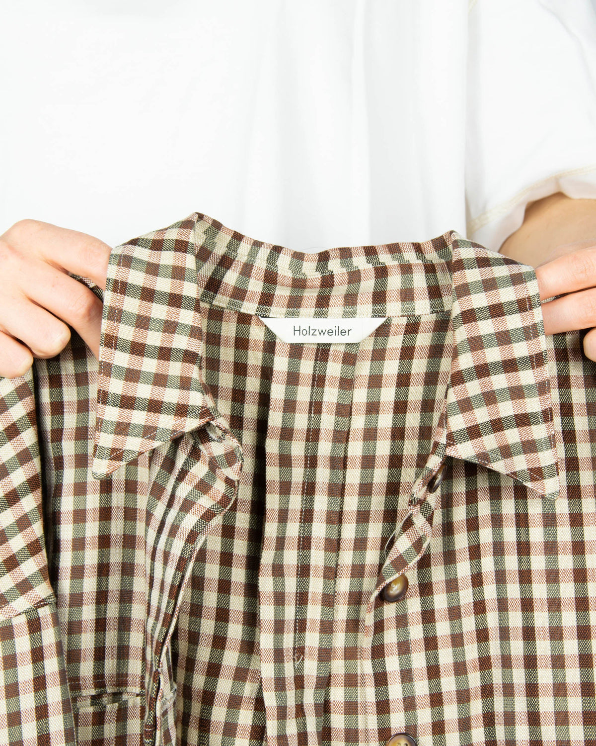 Brown and beige checked viscose shirt by Holzweiler