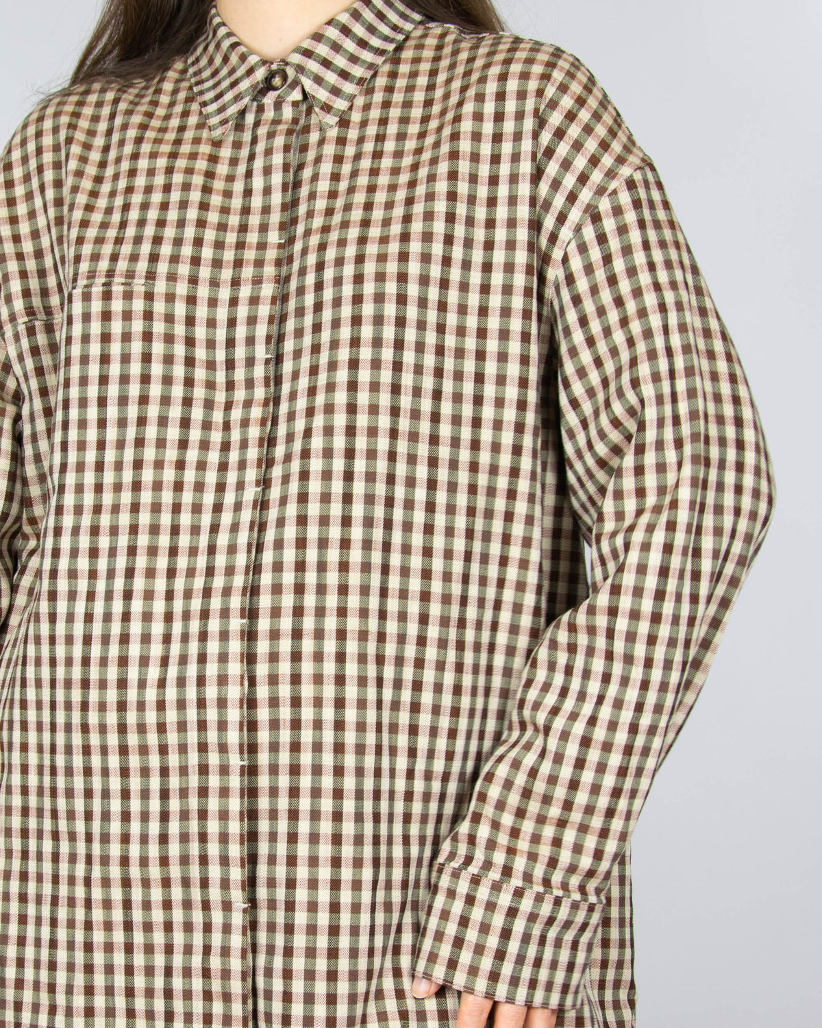 Brown and beige checked viscose shirt by Holzweiler