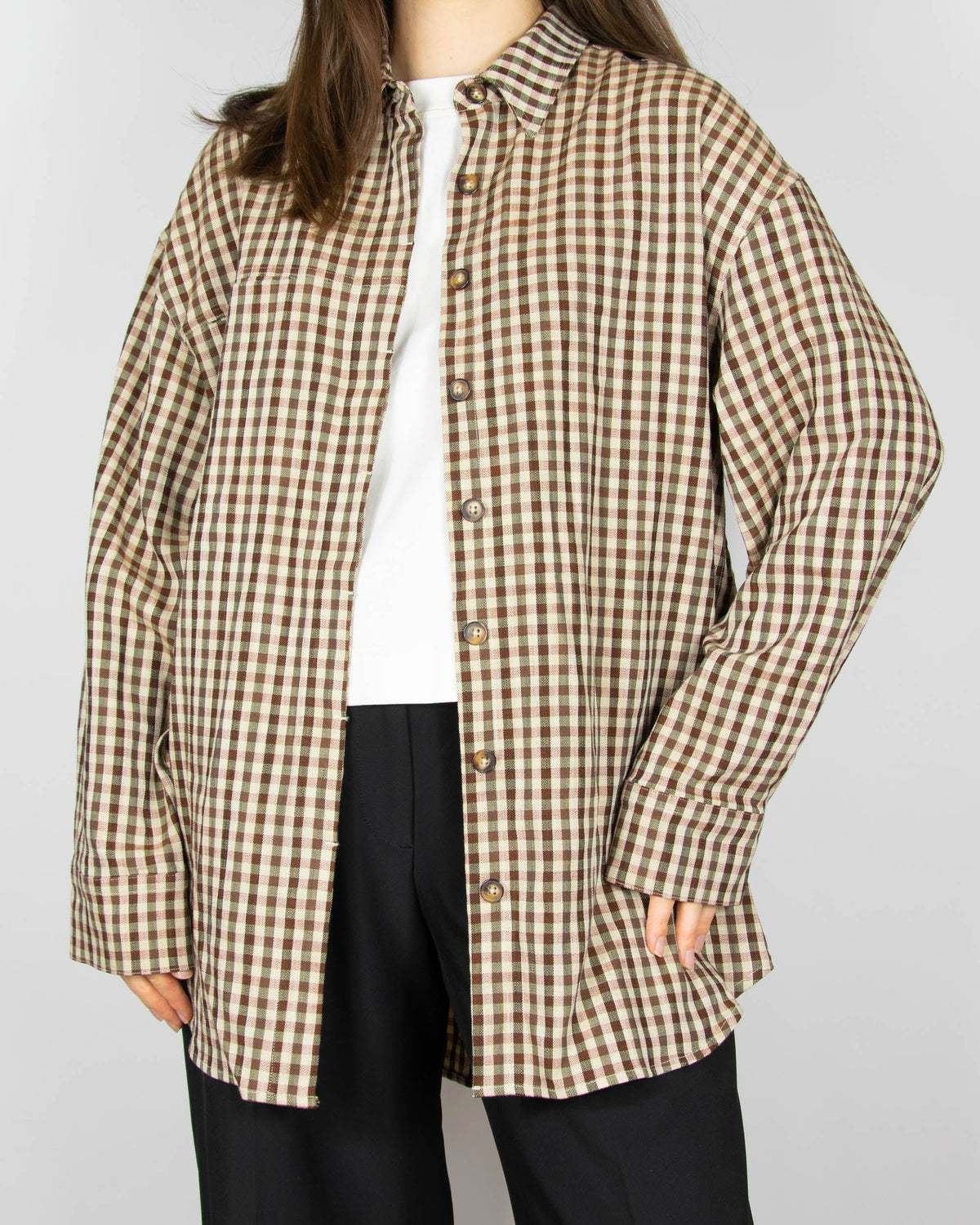 Brown and beige checked viscose shirt by Holzweiler