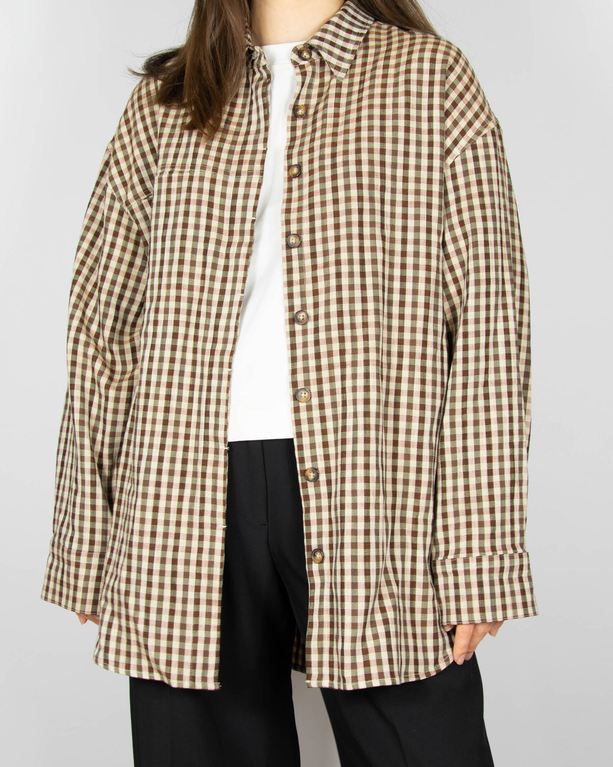 Brown and beige checked viscose shirt by Holzweiler